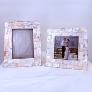 Burnes of Boston Mother of Pearl Mosaic Picture Frames Set 5x5 & 5x7